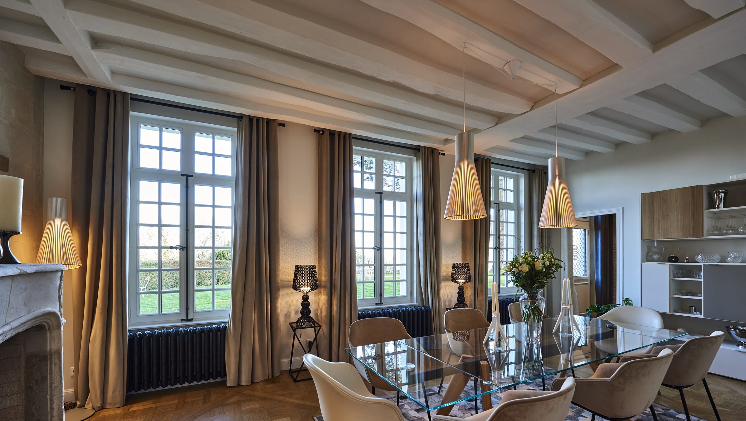 living room using luxury wood windows