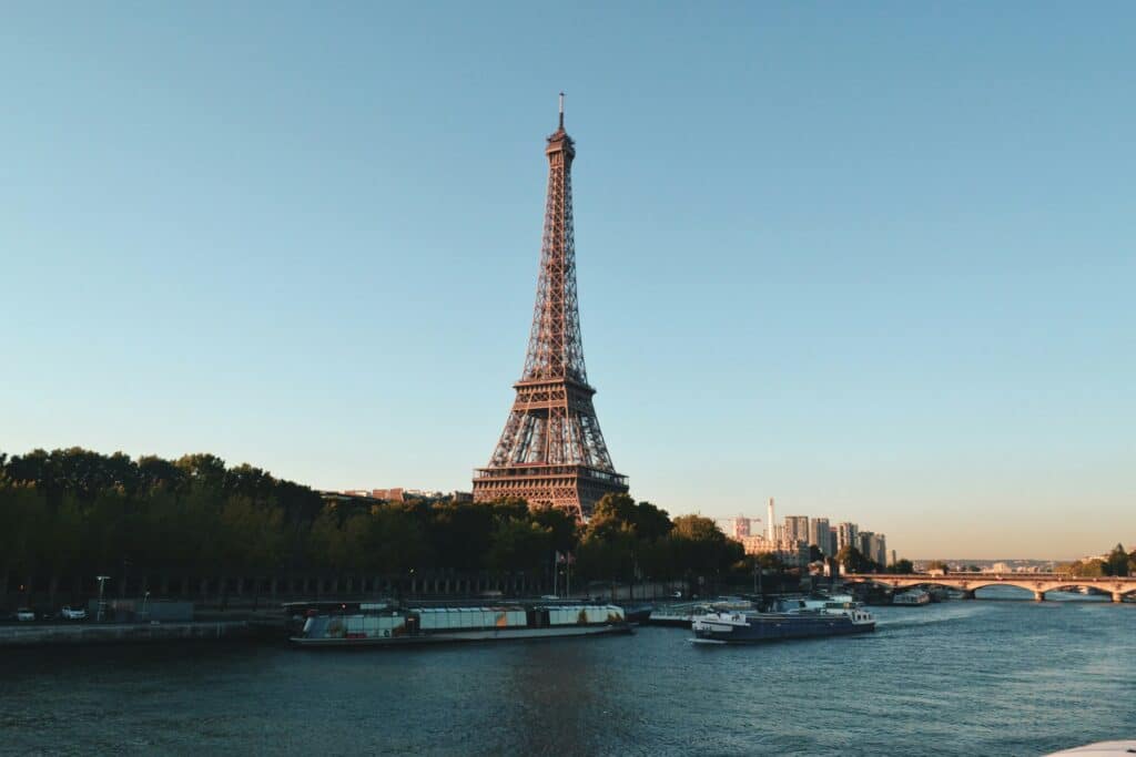 view of the eiffel tower from the seine